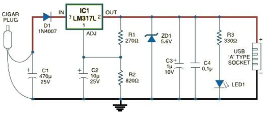 車(chē)載usb充電器電路圖,原理圖分享-KIA MOS管